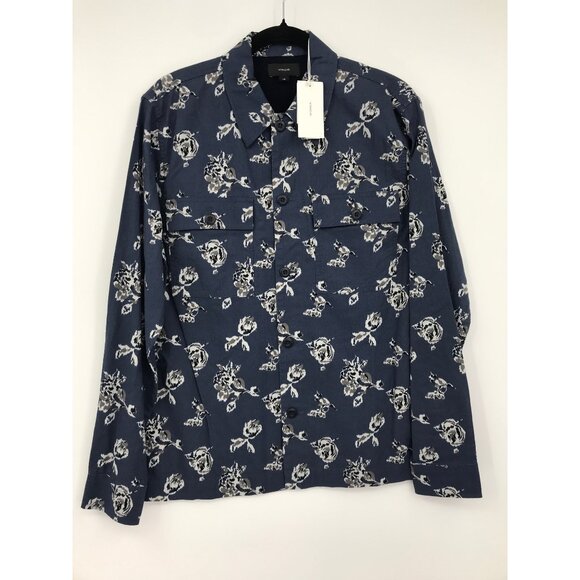 Vince Men's Ikat Floral Print Button Long Sleeve Shirt Blue Size Small NEW - Picture 3 of 8